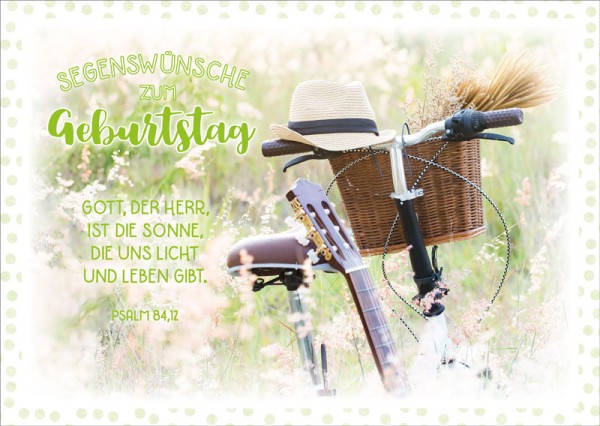 Postkarte Hut auf Fahrradlenker