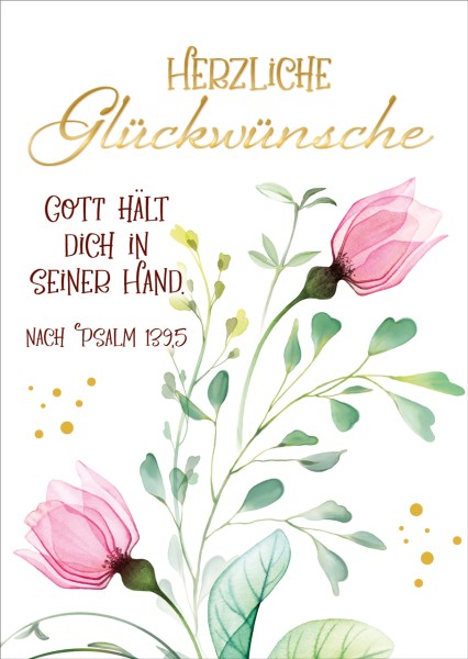 Postkarte Geb. Gott hält dich an seiner Hand - Goldveredelung
