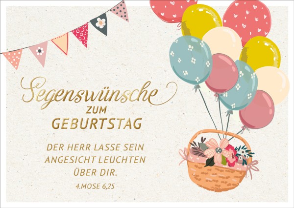 Postkarte Wimpel Luftballons - goldveredlt