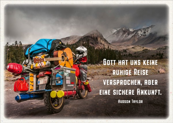 Postkarte Ruhige Reise, sichere Ankunft - Motorrad - Hudson Taylor