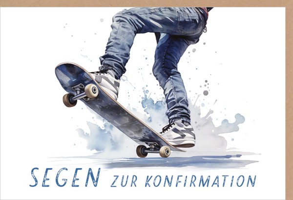 Faltkarte Segen zur Konfirmation (Konfirmation) Skateboard blau